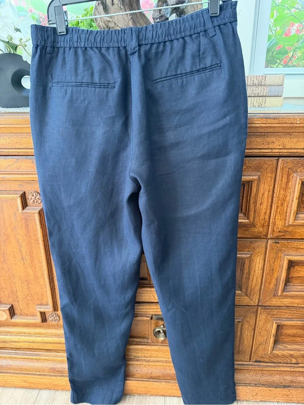 Zara Navy Linen-Blend Chinos